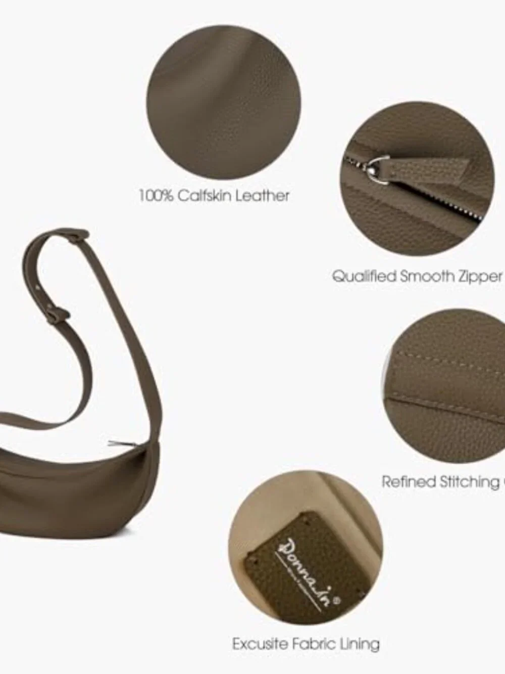 Genuine Leather Sling Crossbody Hobo Bag with Wide Strap